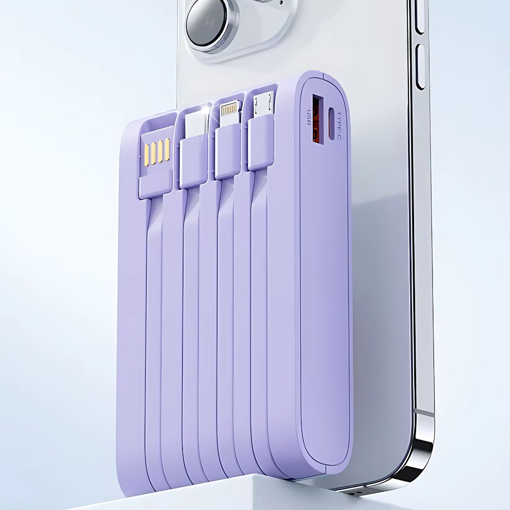 Powerbank 20000mAh con Cables Integrados - Carga Estable para iPhone, Samsung y Más